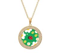 ERSTSNCK Necklace for Women Ladybug Flower Print Round Alloy Diamond Pendant Necklaces Cute Elegant Pendant Charm Necklace Birthday Anniversary Jewelry Valentine's Day Gift, One size, Zinc, Diamond