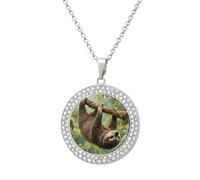ERSTSNCK Necklace for Women Lazy Sloth Round Alloy Diamond Pendant Necklaces Cute Elegant Pendant Charm Necklace Birthday Anniversary Jewelry Valentine's Day Gift, One size, Zinc, Diamond