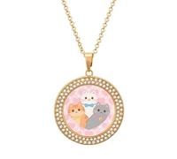 ERSTSNCK Necklace for Women Lovely Cat Pattern Round Alloy Diamond Pendant Necklaces Cute Elegant Pendant Charm Necklace Birthday Anniversary Jewelry Valentine's Day Gift, One size, Zinc, Diamond