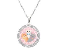 ERSTSNCK Necklace for Women Lovely Cat Pattern Round Alloy Diamond Pendant Necklaces Cute Elegant Pendant Charm Necklace Birthday Anniversary Jewelry Valentine's Day Gift, One size, Zinc, Diamond