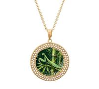 ERSTSNCK Necklace for Women Mantis Bamboo Leaf Round Alloy Diamond Pendant Necklaces Cute Elegant Pendant Charm Necklace Birthday Anniversary Jewelry Valentine's Day Gift, One size, Zinc, Diamond