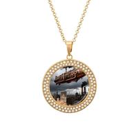 ERSTSNCK Necklace for Women Mechanical Airship Round Alloy Diamond Pendant Necklaces Cute Elegant Pendant Charm Necklace Birthday Anniversary Jewelry Valentine's Day Gift, One size, Zinc, Diamond