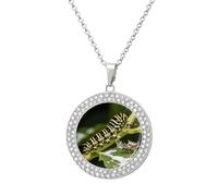 ERSTSNCK Necklace for Women Monarch Caterpillar Round Alloy Diamond Pendant Necklaces Cute Elegant Pendant Charm Necklace Birthday Anniversary Jewelry Valentine's Day Gift, One size, Zinc, Diamond