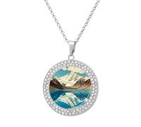 ERSTSNCK Necklace for Women Mountain Lake Reflection Round Alloy Diamond Pendant Necklaces Cute Elegant Pendant Charm Necklace Birthday Anniversary Jewelry Valentine's Day Gift, One size, Zinc