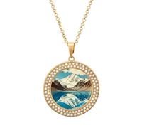 ERSTSNCK Necklace for Women Mountain Lake Reflection Round Alloy Diamond Pendant Necklaces Cute Elegant Pendant Charm Necklace Birthday Anniversary Jewelry Valentine's Day Gift, One size, Zinc