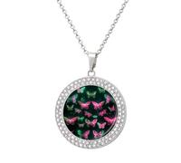 ERSTSNCK Necklace for Women Neon Butterfly Round Alloy Diamond Pendant Necklaces Cute Elegant Pendant Charm Necklace Birthday Anniversary Jewelry Valentine's Day Gift, One size, Zinc, Diamond