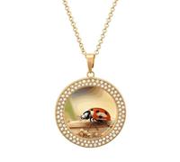 ERSTSNCK Necklace for Women Orange Ladybug on Beige Background Round Alloy Diamond Pendant Necklaces Cute Elegant Pendant Charm Necklace Birthday Anniversary Jewelry Valentine's Day Gift, One size