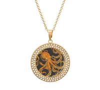 ERSTSNCK Necklace for Women Orange Octopus Pattern Round Alloy Diamond Pendant Necklaces Cute Elegant Pendant Charm Necklace Birthday Anniversary Jewelry Valentine's Day Gift, One size, Zinc, Diamond
