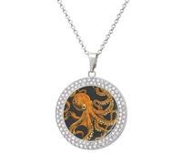 ERSTSNCK Necklace for Women Orange Octopus Pattern Round Alloy Diamond Pendant Necklaces Cute Elegant Pendant Charm Necklace Birthday Anniversary Jewelry Valentine's Day Gift, One size, Zinc, Diamond