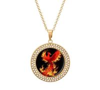 ERSTSNCK Necklace for Women Phoenix Flame Round Alloy Diamond Pendant Necklaces Cute Elegant Pendant Charm Necklace Birthday Anniversary Jewelry Valentine's Day Gift, One size, Zinc, Diamond