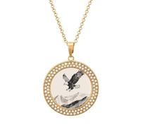 ERSTSNCK Necklace for Women Soaring Eagle Round Alloy Diamond Pendant Necklaces Cute Elegant Pendant Charm Necklace Birthday Anniversary Jewelry Valentine's Day Gift, One size, Zinc, Diamond