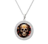 ERSTSNCK Necklace for Women Sun Skull Decorated Round Alloy Diamond Pendant Necklaces Cute Elegant Pendant Charm Necklace Birthday Anniversary Jewelry Valentine's Day Gift, One size, Zinc, Diamond
