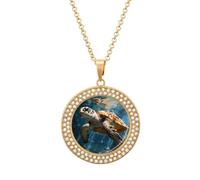 ERSTSNCK Necklace for Women Turtle Swimming Round Alloy Diamond Pendant Necklaces Cute Elegant Pendant Charm Necklace Birthday Anniversary Jewelry Valentine's Day Gift, One size, Zinc, Diamond