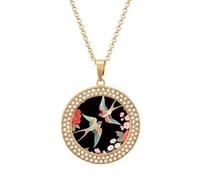 ERSTSNCK Necklace for Women Two Colorful Flying Birds Round Alloy Diamond Pendant Necklaces Cute Elegant Pendant Charm Necklace Birthday Anniversary Jewelry Valentine's Day Gift, One size, Zinc