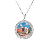 ERSTSNCK Necklace for Women White Alpaca Round Alloy Diamond Pendant Necklaces Cute Elegant Pendant Charm Necklace Birthday Anniversary Jewelry Valentine's Day Gift, One size, Zinc, Diamond