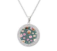 ERSTSNCK Necklace for Women Yorkie Floral Pattern Round Alloy Diamond Pendant Necklaces Cute Elegant Pendant Charm Necklace Birthday Anniversary Jewelry Valentine's Day Gift, One size, Zinc, Diamond