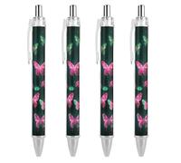 ERSTSNCK Neon Butterfly Black Ballpoint Pens Fine Point (0.5mm) Black Ink Pen Retractable Ball Point Pens with Comfortable Full Grip for Journaling, And Office Writing Ideal 4 PCS