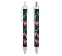 ERSTSNCK Neon Butterfly Black Ballpoint Pens Fine Point (0.5mm) Black Ink Pen Retractable Ball Point Pens with Comfortable Full Grip for Journaling, And Office Writing Ideal 2 PCS