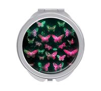 ERSTSNCK Neon Butterfly Compact Mirror for Purse, Double-Sided 1x/2x Magnifying Metal Pocket Makeup Mirrors, Folding Mini Vanity Mirror, Handheld Round Travel Cosmetic Mirrors for Women
