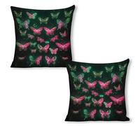 ERSTSNCK Neon Butterfly Pillow Covers 18"x18"（2pcs） Linen Throw Pillow Covers - Double Sided Decorative Square Cushion Cases for Sofa, Bed, Chair (No Insert Included)