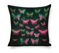 ERSTSNCK Neon Butterfly Pillow Covers 18"x18" Linen Throw Pillow Covers - Double Sided Decorative Square Cushion Cases for Sofa, Bed, Chair (No Insert Included)