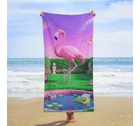 ERSTSNCK Neon Flamingo Pattern Beach Towel Oversized 31" X 63" Absorbent Towels Quick Dry Pool Towel Lightweight Bath Towels Sandproof Beach Blanket for Gym Swimming Sports Travel Gifts