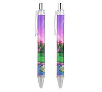 ERSTSNCK Neon Flamingo Pattern Black Ballpoint Pens Fine Point (0.5mm) Black Ink Pen Retractable Ball Point Pens with Comfortable Full Grip for Journaling, And Office Writing Ideal 2 PCS
