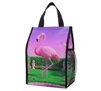 ERSTSNCK Neon Flamingo Pattern Insulated Lunch Bag Leakproof Insulated Cooler Bags Reusable Cooler Tote Foldable Lunchbox for Adult Women Men for Work Travel Picnic