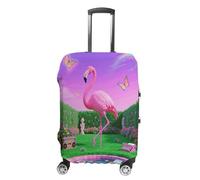 ERSTSNCK Neon Flamingo Pattern Luggage Suitcase Covers Elastic Washable Cute Luggage Protector Travel Suitcase Protective Cover For Adult (Fit 19-32 Inch Luggages), white, Small, Neon Flamingo Pattern