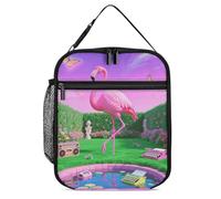 ERSTSNCK Neon Flamingo Pattern Lunch Bag for Adults Reusable Insulated Lunchbox Leakproof Small Lunch Box Tote for Men & Women Portable Food Cooler Bag for Work, Office, Picnics