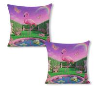 ERSTSNCK Neon Flamingo Pattern Pillow Covers 18"x18"（2pcs） Linen Throw Pillow Covers - Double Sided Decorative Square Cushion Cases for Sofa, Bed, Chair (No Insert Included)
