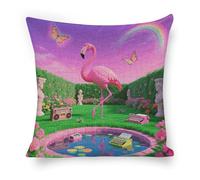 ERSTSNCK Neon Flamingo Pattern Pillow Covers 18"x18" Linen Throw Pillow Covers - Double Sided Decorative Square Cushion Cases for Sofa, Bed, Chair (No Insert Included)