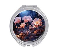 ERSTSNCK Night Flowers Compact Mirror for Purse, Double-Sided 1x/2x Magnifying Metal Pocket Makeup Mirrors, Folding Mini Vanity Mirror, Handheld Round Travel Cosmetic Mirrors for Women