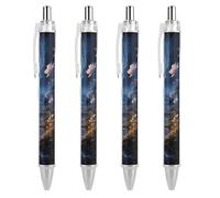 ERSTSNCK Night Stars And Flowers Black Ballpoint Pens Fine Point (0.5mm) Black Ink Pen Retractable Ball Point Pens with Comfortable Full Grip for Journaling, And Office Writing Ideal 4 PCS