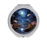 ERSTSNCK Night Stars and Flowers Compact Mirror for Purse, Double-Sided 1x/2x Magnifying Metal Pocket Makeup Mirrors, Folding Mini Vanity Mirror, Handheld Round Travel Cosmetic Mirrors for Women
