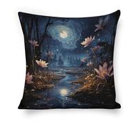 ERSTSNCK Night Stars and Flowers Pillow Covers 18"x18" Linen Throw Pillow Covers - Double Sided Decorative Square Cushion Cases for Sofa, Bed, Chair (No Insert Included)