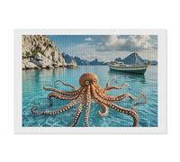 ERSTSNCK Octopus and Boat Diamond Painting Kits for Adults 8"x12" 5D Diamond Art Kits for Beginners DIY Full Drill Round Diamonds Gem Art Crafts Painting for Home Wall Decor