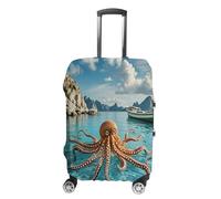 ERSTSNCK Octopus And Boat Luggage Suitcase Covers Elastic Washable Cute Luggage Protector Travel Suitcase Protective Cover For Adult (Fit 19-32 Inch Luggages) X-Large, white, S, Octopus and Boat