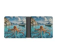 ERSTSNCK Octopus And Boat Wallet for Men Bifold Rfid Blocking Slim Money Clip Front Pocket Wallet Card Holder