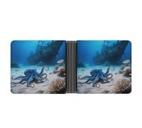 ERSTSNCK Octopus And Ship Wallet for Men Bifold Rfid Blocking Slim Money Clip Front Pocket Wallet Card Holder