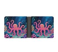 ERSTSNCK Octopus on The Seabed Wallet for Men Bifold Rfid Blocking Slim Money Clip Front Pocket Wallet Card Holder