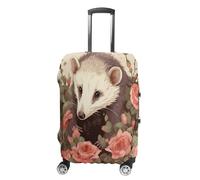 ERSTSNCK Opossum And Roses Luggage Suitcase Covers Elastic Washable Cute Luggage Protector Travel Suitcase Protective Cover For Adult (Fit 19-32 Inch Luggages), white, XL, Opossum and Roses