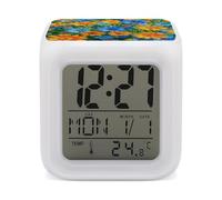 ERSTSNCK Orange and Blue Flowers Night Light Alarm Clock LED Display Alarms for Bedroom Smart Digital Alarm Clock Wtih 7 Colorful Ambient Lights Sleep Timer for Heavy Sleepers Simple Operation