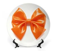 ERSTSNCK Orange Bow Ceramic Decorative Plate 10inch Bone China Wall Hanging Ornament Plates Bohemian Style Dinner Plate with Stand Cabinet Display Plates for Home Art Decor