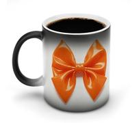 ERSTSNCK Orange Bow Color Changing Mug 11 Oz Heat Changing Coffee Mugs Funny Magic Cup Heat Sensitive Ceramics Mug Novelty Coffee Cups Personalized Customized Gift Idea for Men & Women