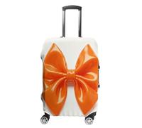 ERSTSNCK Orange Bow Luggage Suitcase Covers Elastic Washable Cute Luggage Protector Travel Suitcase Protective Cover For Adult (Fit 19-32 Inch Luggages), white, Small, Orange Bow