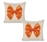 ERSTSNCK Orange Bow Pillow Covers 18"x18"（2pcs） Linen Throw Pillow Covers - Double Sided Decorative Square Cushion Cases for Sofa, Bed, Chair (No Insert Included)