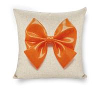 ERSTSNCK Orange Bow Pillow Covers 18"x18" Linen Throw Pillow Covers - Double Sided Decorative Square Cushion Cases for Sofa, Bed, Chair (No Insert Included)