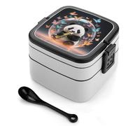 ERSTSNCK Orange Bubble Windmill Panda Bento Box 1000ml Leak Proof Lunch Container with Removable Dividers & Spoon - BPA-Free PP Stackable Lunch Box for Work, Office, Picnic, Travel, Dining Out