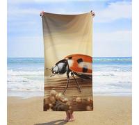 ERSTSNCK Orange Ladybug on Beige Background Beach Towel Oversized 31" X 63" Absorbent Towels Quick Dry Pool Towel Lightweight Bath Towels Sandproof Beach Blanket for Gym Swimming Sports Travel Gifts